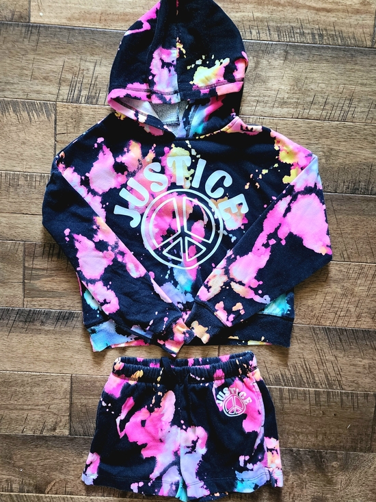 Justice Other - Justice Girls' Black Tie-Dye And Paint Splatter Hoodie & Shorts Set
